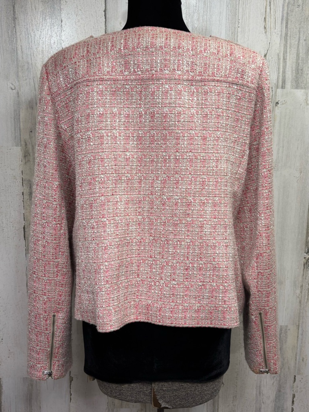 Talbots Pink Tweed “Jackie” Fit Collarless Blazer Jacket - Picture 6 of 10